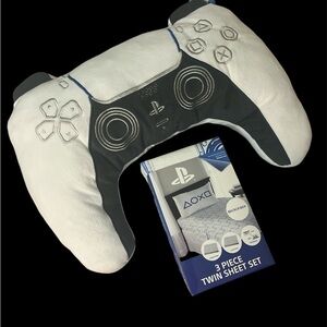Sony Black & White Controller Pillow with PlayStation Twin Sheet Set